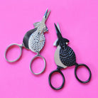 Black Sheep Embroidery Scissors open with silver sheep scissors