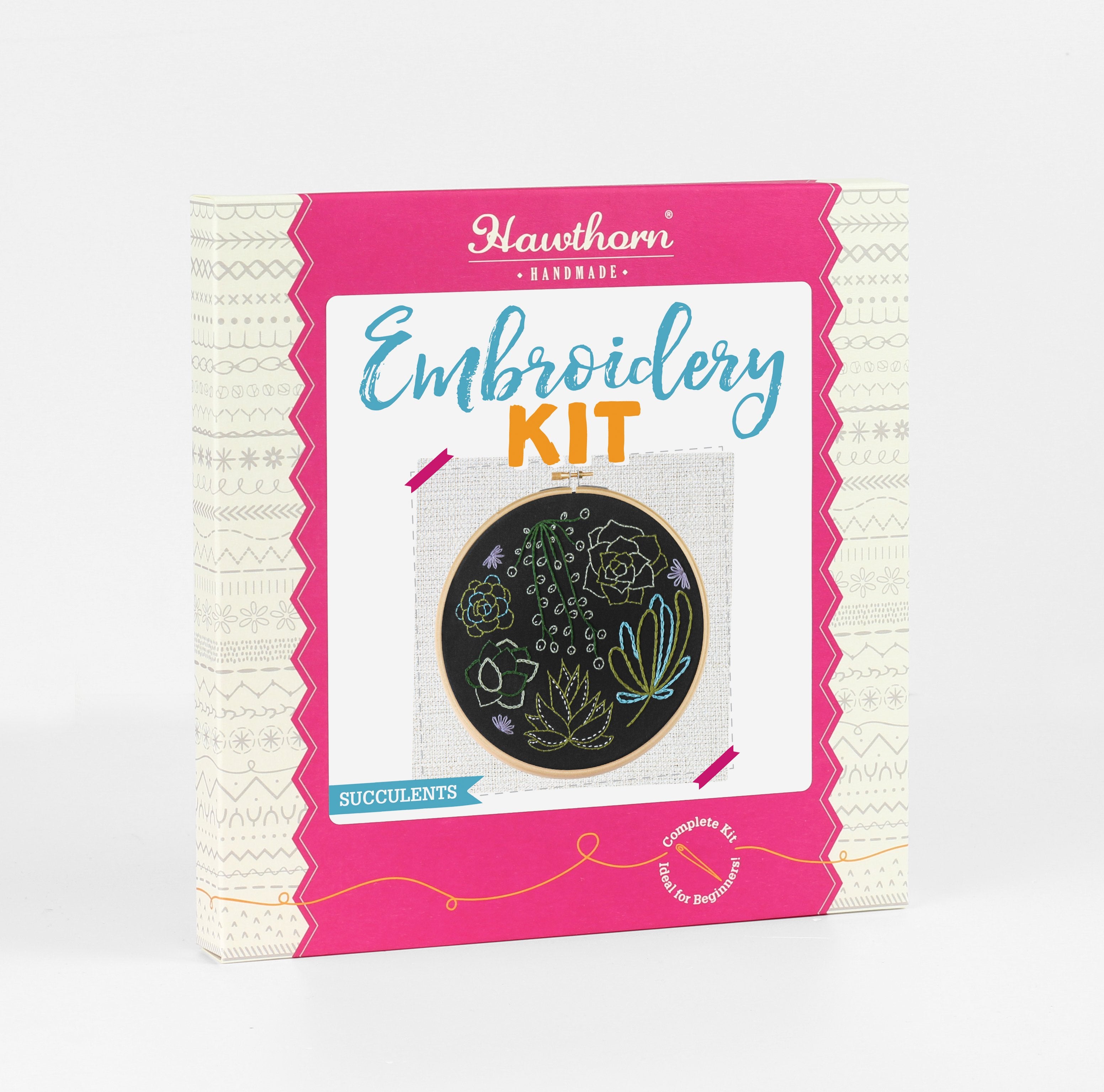 Black Succulents Embroidery Kit