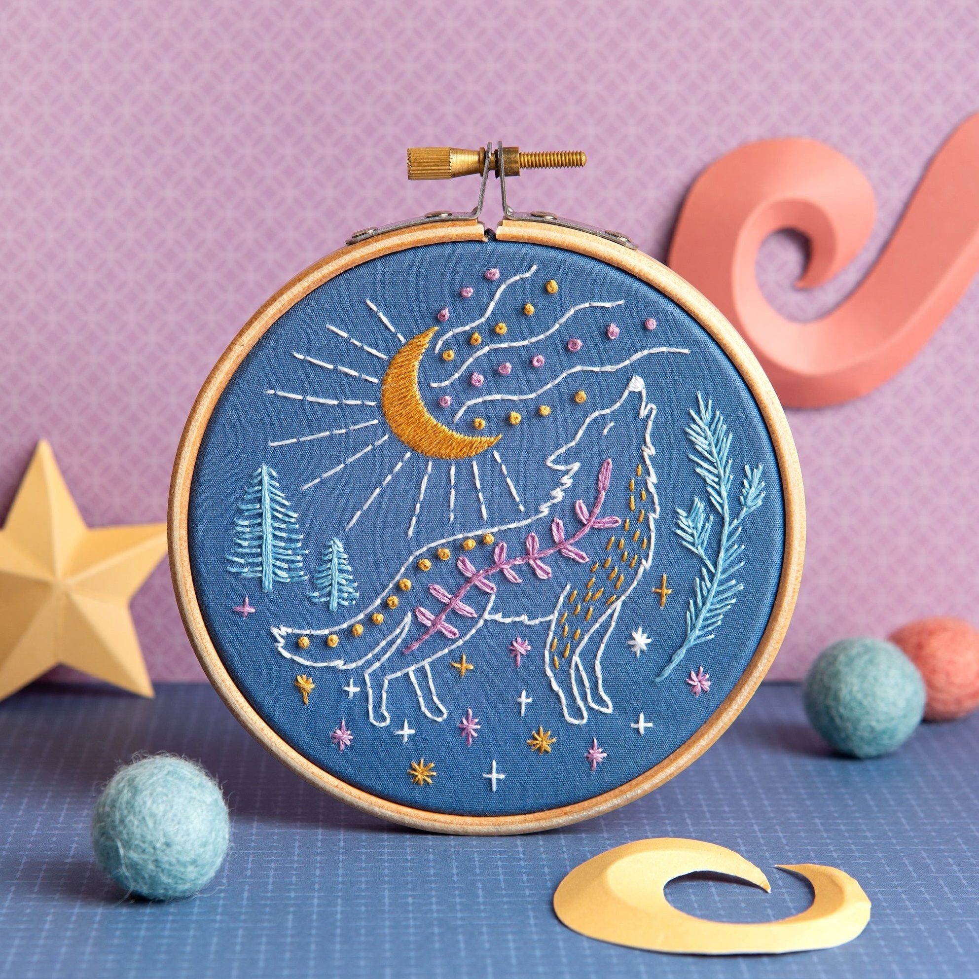 Celestial Wolf Mini Embroidery Kit for Beginners – Hawthorn Handmade