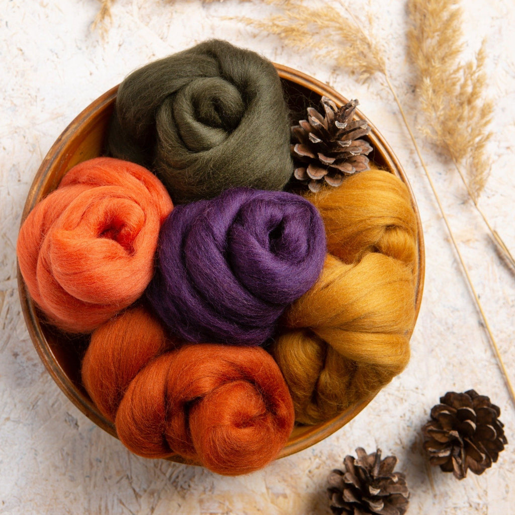 Autumn Wool Bundle displayed in wooden bowl.