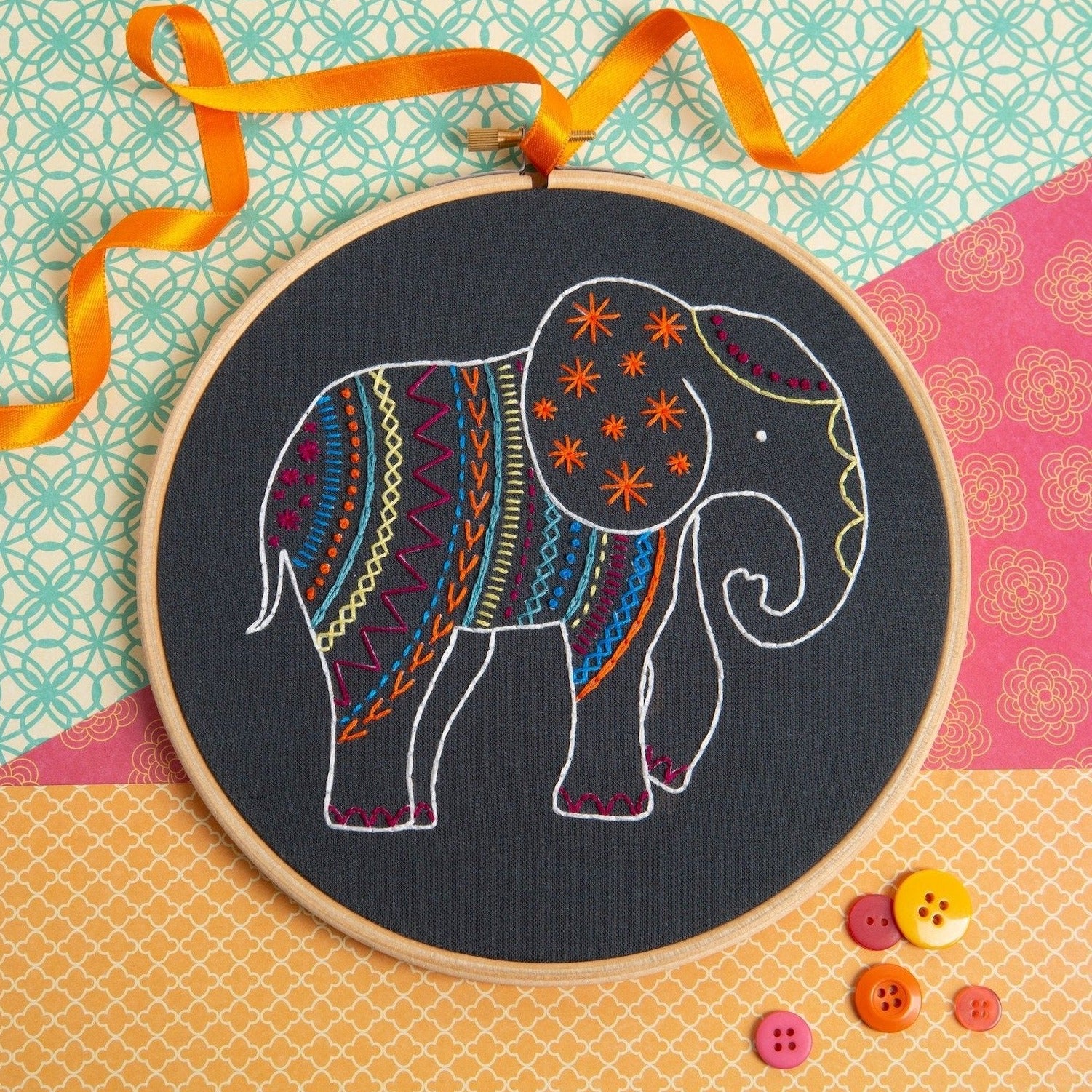 Black Elephant Embroidery Kit