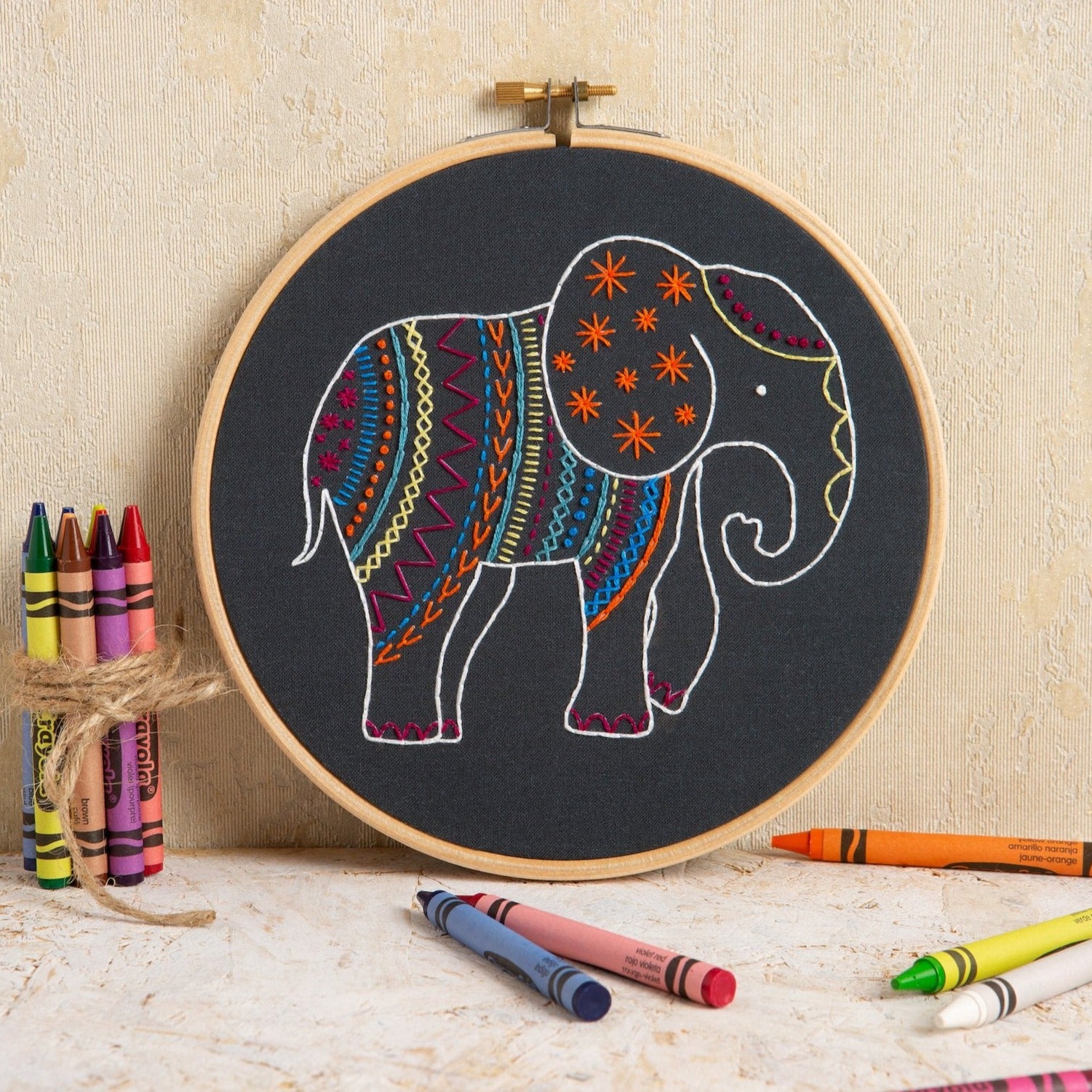 Black Elephant Embroidery Kit