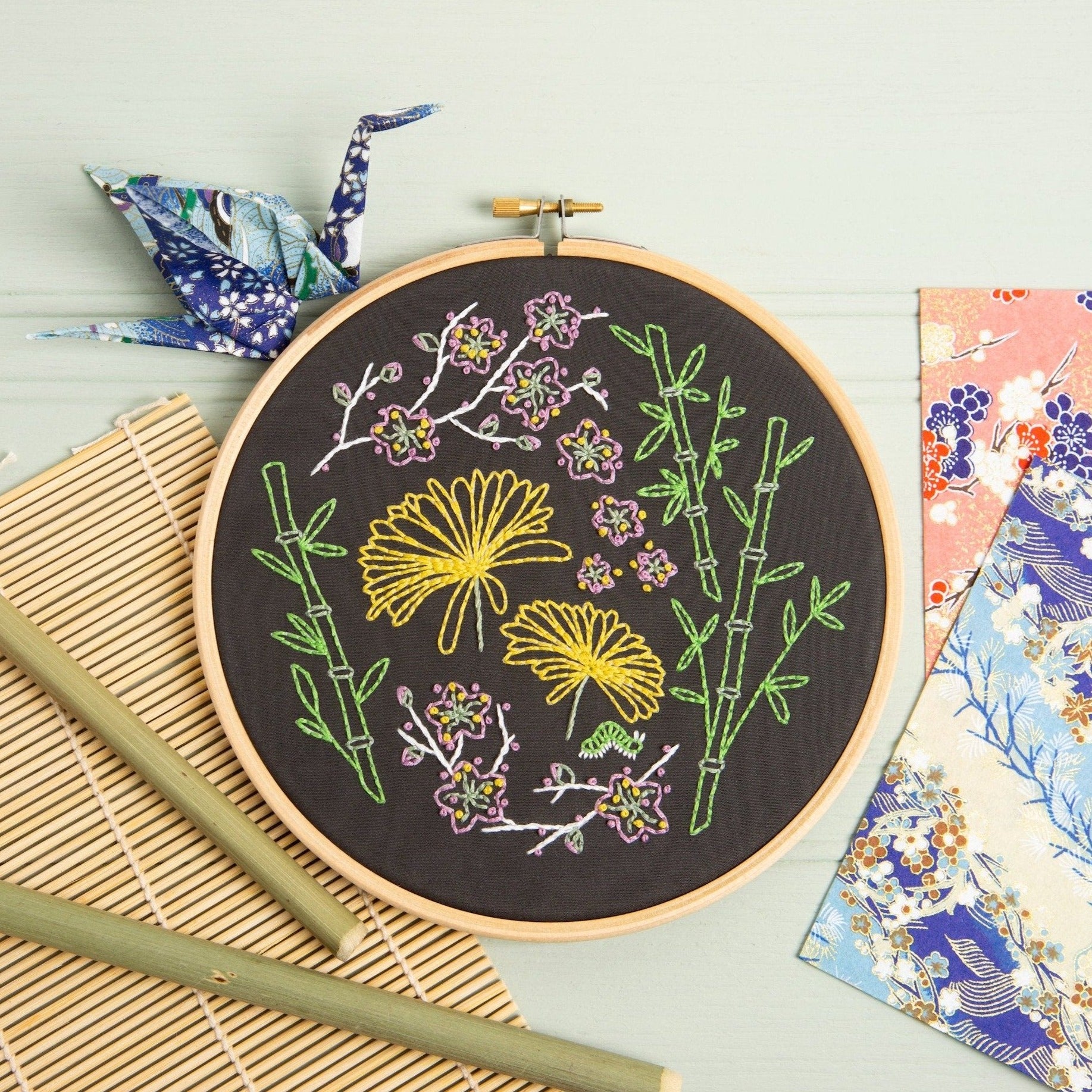 Black Japanese Garden Embroidery Kit – Hawthorn Handmade