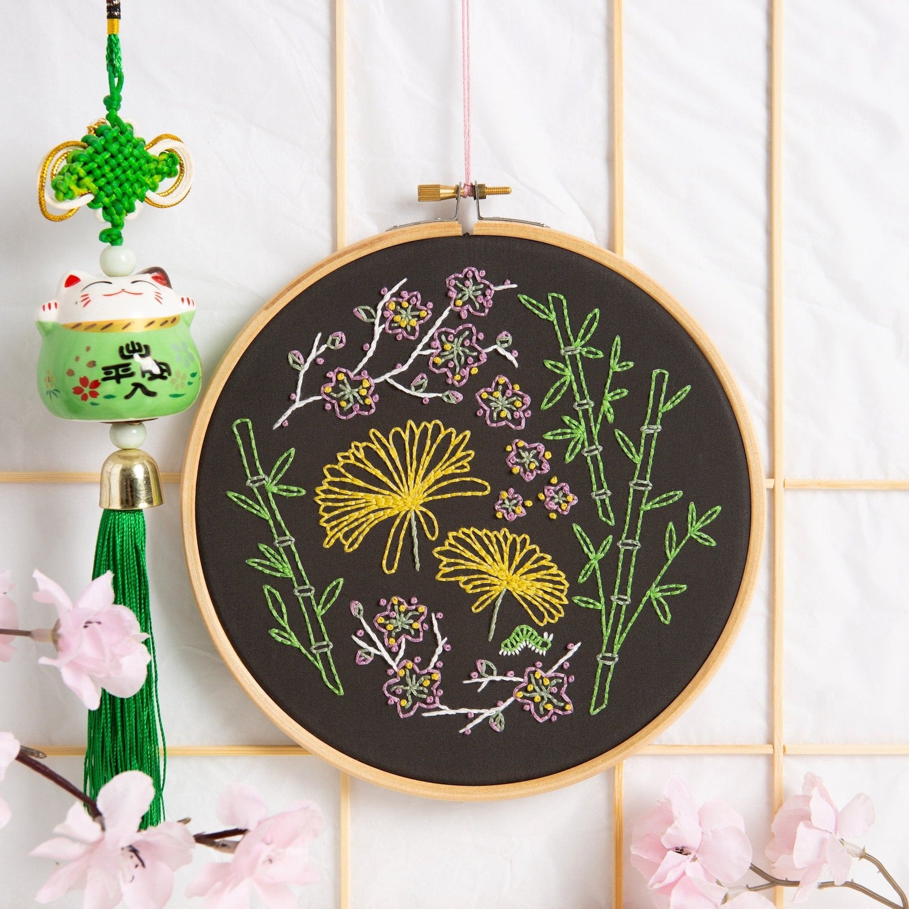 Black Japanese Garden Embroidery Kit