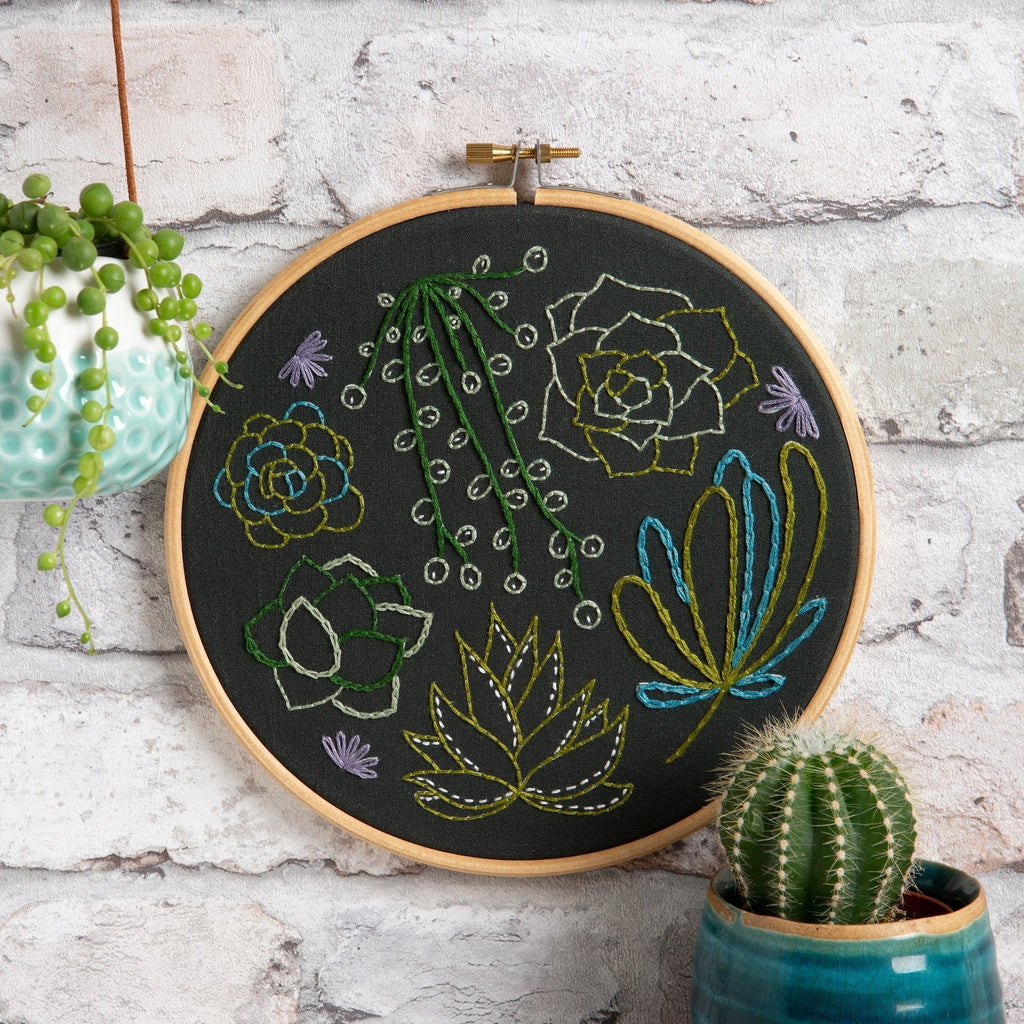 Black Succulents Embroidery Kit